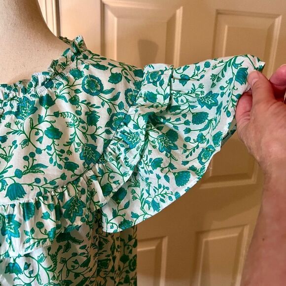 NWOT Draper James Flutter Sleeve Top Blouse Shirt Woodblock Green Floral MEDIUM - Picture 8 of 9
